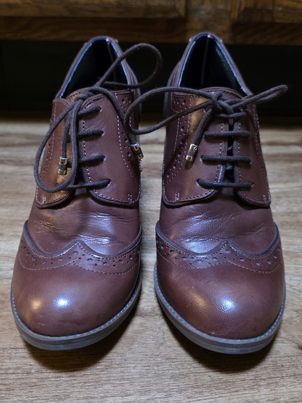 Tommy Hilfiger Brown Leather Faboile Oxford Block Heel Shoes